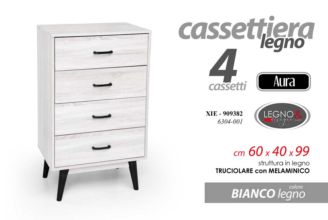 8025569909382 CASSETTIERA MODERNA 4 CASSETTI CAMERA SOGGIORNO ROVERE BIANCO LEGNO h99*60*40 cm - immagine 1