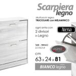SCARPIERA SALVASPAZIO MODERNA BASSA SLIM 2 ANTE DOPPIE BIANCA LEGNO h81*63*24 cm