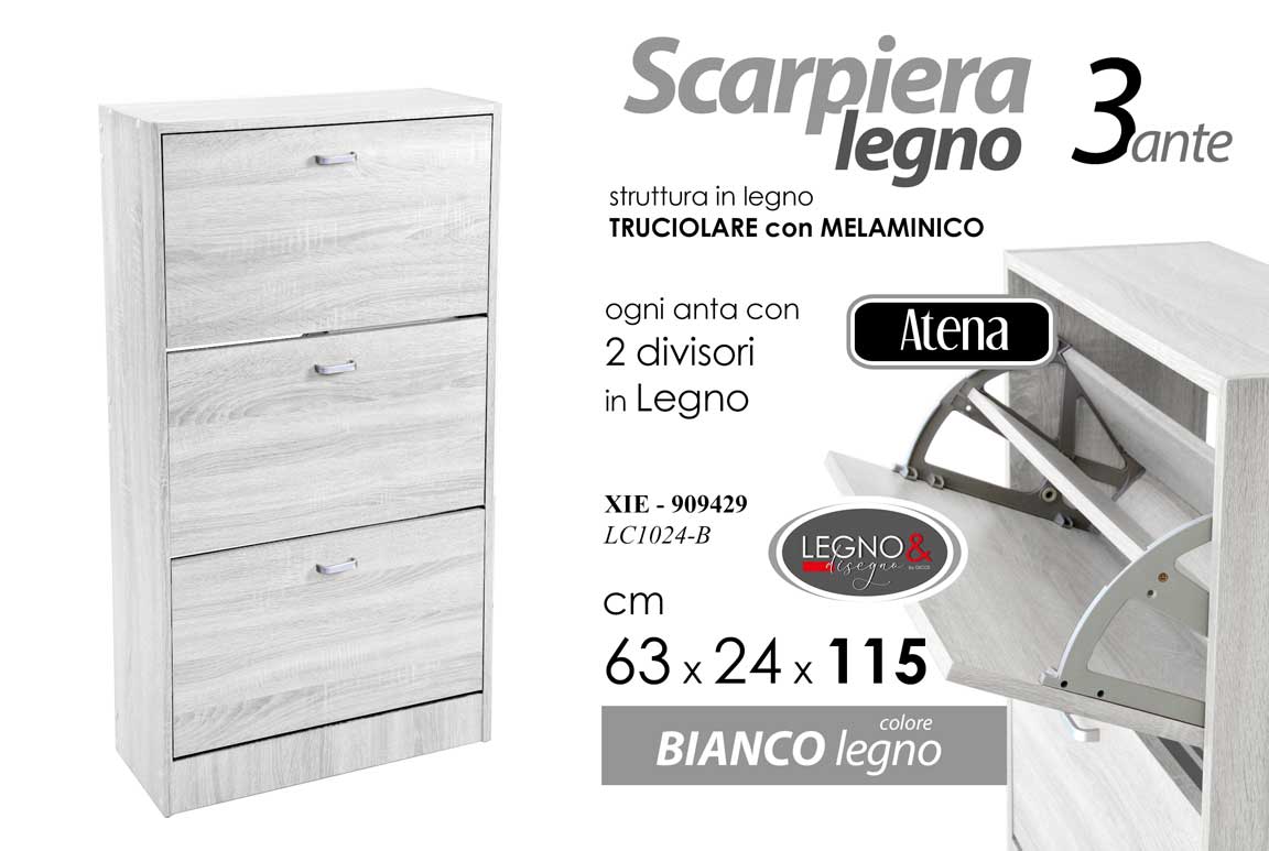 8025569909429 SCARPIERA SALVASPAZIO 3 ANTE DOPPIE VERTICALE SCARPE BIANCO LEGNO 115*63*24 cm - immagine 1