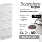 SCARPIERA SALVASPAZIO MODERNA 4 ANTE DOPPIE SLIM BIANCO LEGNO ROVERE 150*63*24cm