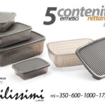Set 5 contenitori ermetici rettangolari plastica cucina dispensa grigio moderno