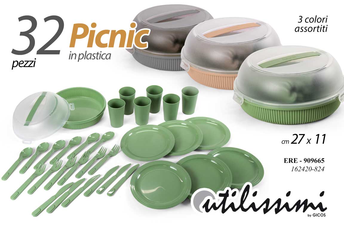 8025569909665 Set picnic stoviglie piatti bicchieri posate campeggio contenitore porta pranzo - immagine 1