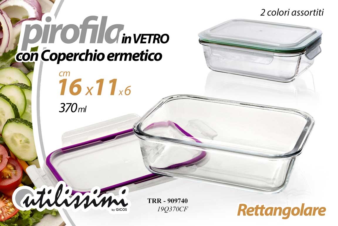 8025569909740 Pirofila forno frigo vetro coperchio ermetico porta pranzo rettangolare 16*11*6 - immagine 1