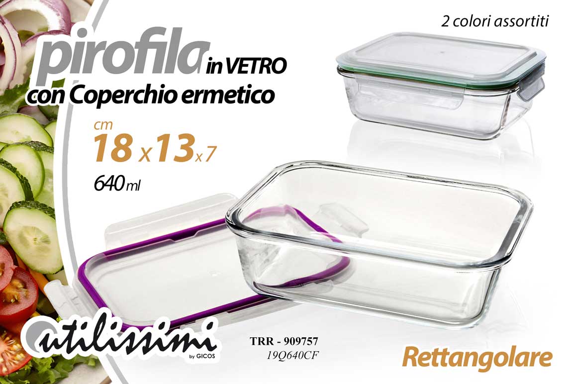 8025569909757 Pirofila forno frigo vetro coperchio ermetico porta pranzo rettangolare 18*13*7 - immagine 1