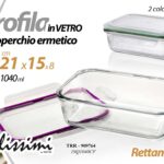 Pirofila forno frigo vetro coperchio ermetico porta pranzo rettangolare 21*15*8