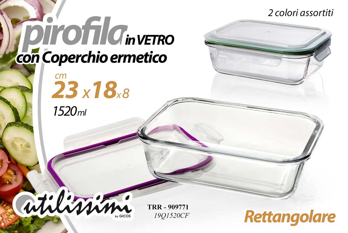 8025569909771 Pirofila forno frigo vetro coperchio ermetico porta pranzo rettangolare 23*18*8 - immagine 1