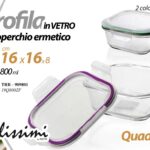 Pirofila forno frigo vetro coperchio ermetico porta pranzo quadrata ass 16*8 cm