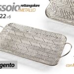 VASSOIO METALLO TRAFORATO DECORATIVO CON MANICI COLOR ARGENTO SILVER 42*22*6 cm
