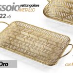 VASSOIO METALLO RETTANGOLARE TRAFORATO MANICI TAVOLO SCRIVANIA COLOR ORO 42*22*6