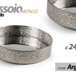 VASSOIO ROTONDO IN METALLO LUCIDO DECORATIVO COLOR ARGENTO SILVER 24*5 cm
