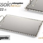 VASSOIO METALLO RETTANGOLARE MANICI FONDO SPECCHIO COLOR ARGENTO SILVER 35*22*6
