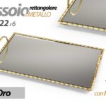 VASSOIO METALLO RETTANGOLARE TAVOLO SCRIVANIA SPECCHIO MANICI COLOR ORO 35*22*6