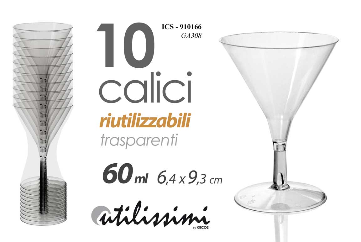 8025569910166 10 Calici martini feste finger food aperitivo cocktail plastica trasparente 9 cm - immagine 1