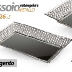 VASSOIO METALLO RETTANGOLARE DECOR FONDO SPECCHIO COLOR ARGENTO SILVER 40*26*5cm