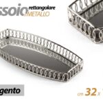 VASSOIO METALLO RETTANGOLARE DECOR FONDO SPECCHIO COL ARGENTO SILVER 32*16*4 cm