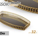 VASSOIO METALLO RETTANGOLARE TAVOLO SCRIVANIA FONDO SPECCHIO COLOR ORO 32*16*4cm