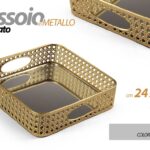 VASSOIO METALLO QUADRATO TAVOLO SCRIVANIA MANICI FONDO SPECCHIO D COL ORO 24*5cm