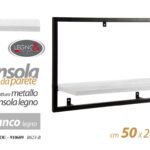 MENSOLA DA PARETE MODERNA MURO METALLO NERO RIPIANO LEGNO BIANCA 50*20*35 CM