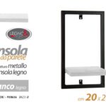 MENSOLA DA PARETE MODERNA MURO METALLO NERO RIPIANO LEGNO BIANCA 20*20*35 CM