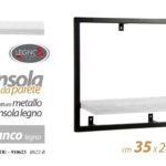 MENSOLA DA PARETE MODERNA MURO METALLO NERO RIPIANO LEGNO BIANCA 35*20*35 CM