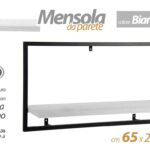 MENSOLA DA PARETE MODERNA MURO METALLO NERO RIPIANO LEGNO BIANCA 65*20*35 CM