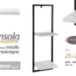 MENSOLA DA PARETE MODERNA MURO METALLO NERO RIPIANO LEGNO BIANCA h75*25*20 CM