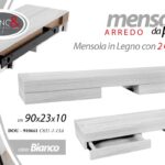 MENSOLA 2 CASSETTI DA PARETE PENSILE SOSPESA MURO MODERNA BIANCO LEGNO 90*23*10