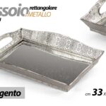 VASSOIO METALLO RETTANGOLARE MANICI DEC FOND SPECCHIO COL ARGENTO SILVER 33*23*5