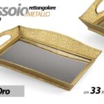 VASSOIO METALLO RETTANGOLARE TAVOLO SCRIVANIA MANICI FONDO SPECCHIO ORO 33*23*5