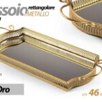 VASSOIO METALLO RETTANGOLARE TAVOLO SCRIVANIA MANICI FONDO SPECCHIO ORO 46*20*5