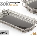 VASSOIO METALLO RETTANGOLARE MANICI DEC FOND SPECCHIO COL ARGENTO SILVER 46*20*5