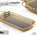 VASSOIO METALLO RETTANGOLARE TAVOLO SCRIVANIA MANICI FONDO SPECCHIO ORO 42*16*5