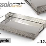 VASSOIO METALLO RETTANGOLARE MANICI DEC FOND SPECCHIO COL ARGENTO SILVER 32*20*5