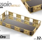 VASSOIO METALLO RETTANGOLARE TAVOLO SCRIVANIA MANICI FONDO SPECCHIO ORO 32*16*4cm