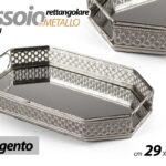 VASSOIO METALLO ESAGONALE DECORAT FONDO SPECCHIO COLOR ARGENTO SILVER 29*18*5cm