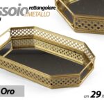 VASSOIO METALLO ESAGONALE TAVOLO SCRIVANIA DECOR FONDO SPECCHIO COL ORO 29*18*5