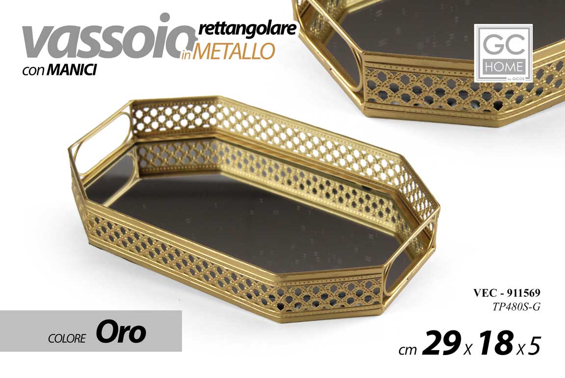 8025569911569 VASSOIO METALLO ESAGONALE TAVOLO SCRIVANIA DECOR FONDO SPECCHIO COL ORO 29*18*5 - immagine 1