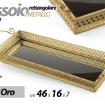 VASSOIO METALLO RETTANGOLARE TAVOLO SCRIVANIA FONDO SPECCHIO COLOR ORO 46*16*7cm