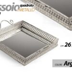VASSOIO METALLO QUADRATO FONDO SPECCHIO DECORATIVO COLOR ARGENTO SILVER 26*4 cm