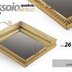 VASSOIO METALLO SPECCHIO VETRO QUADRATO CON MANICI TAVOLO SCRIVANIA ORO 26*26