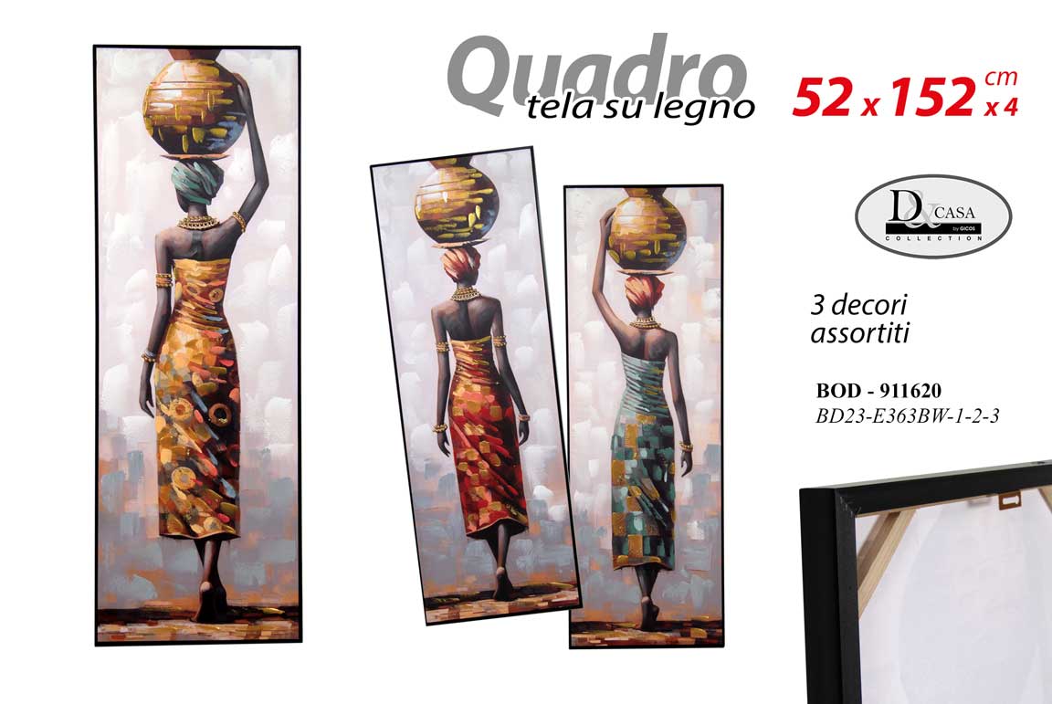 8025569911620 QUADRO STAMPA SU TELA Canvas LEGNO Donna AFRICANA VASO IN TESTA ASSORT 52*152 cm - immagine 1