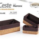 3 CESTINI RETTANGOLARI CESTE MARRONI RIG TESSUTO OGGETTI ACCESSORI BAGNO CAMERA