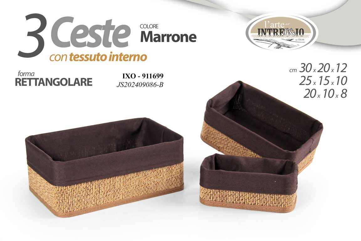 8025569911699 3 CESTINI RETTANGOLARI CESTE MARRONI RIG TESSUTO OGGETTI ACCESSORI BAGNO CAMERA - immagine 1