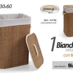 CESTA PORTABIANCHERIA RETTANGOLARE RIGIDA MARRONE COPERCHIO TESSUTO BIANCO 60cm