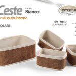 4 CESTINI RETTANGOLARI CESTE MARRONE TESSUTO BIANCO OGGETTI ACCESSORI BAGNO