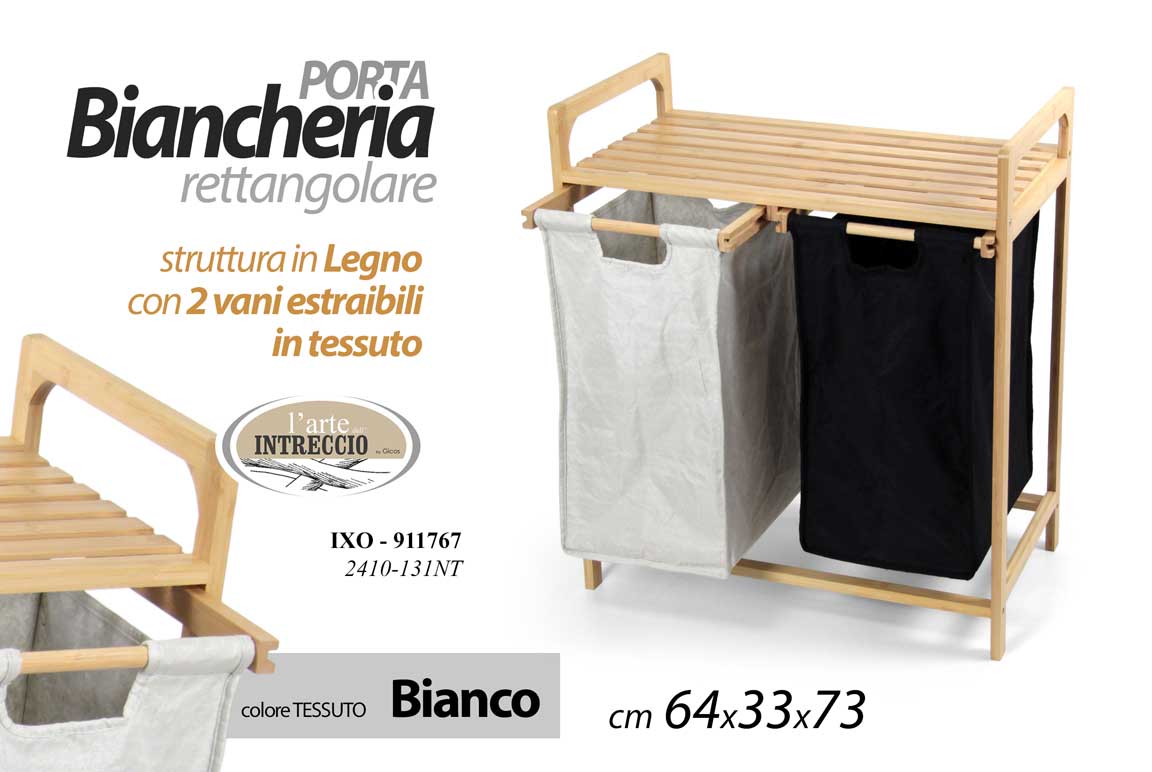 8025569911767 PORTABIANCHERIA CESTA VESTITI RIPIANO IN LEGNO 2 VANI CESTO TESSUTO 64*33*H73 cm - immagine 1