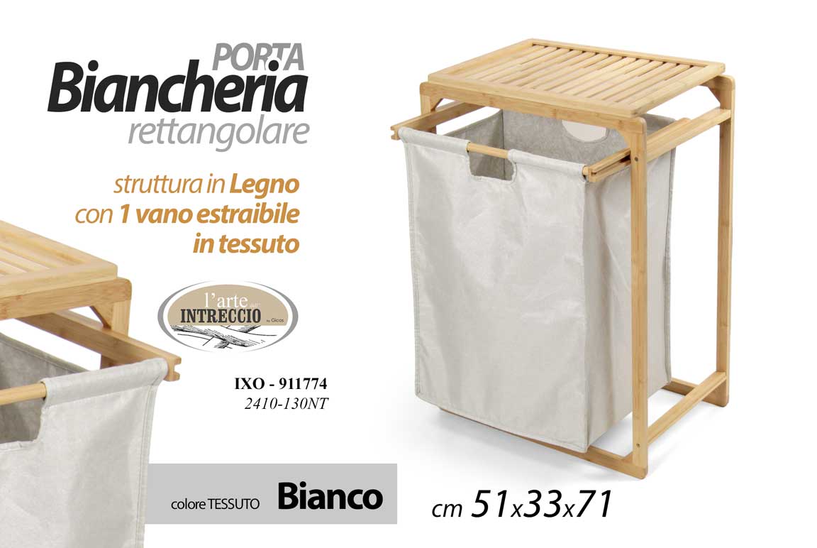 8025569911774 PORTABIANCHERIA CESTA VESTITI RIPIANO LEGNO VANO CESTO TESSUTO BIANCO 51*33*h71 - immagine 1