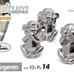 SET 3 SCIMMIE NON VEDO NON SENTO NON PARLO CERAMICA ARGENTO BOMBONIERA 14 CM