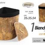CESTA PORTABIANCHERIA ANGOLO ANGOLARE RIGIDA MARRONE RIV TESSUTO NERO 54cm