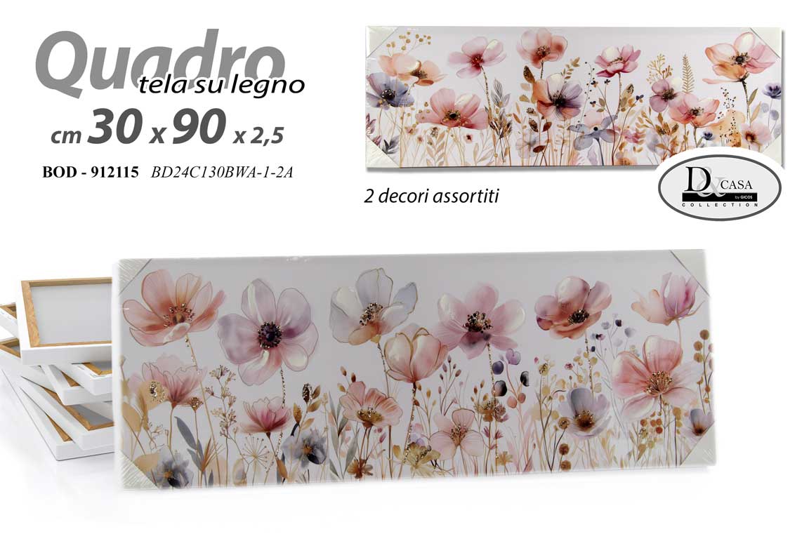8025569912115 QUADRO STAMPA SU TELA Canvas LEGNO FIORI FIORE CAMPO ASSORTITI 30*90 cm - immagine 1